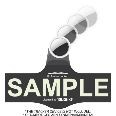 Personalised label with GPS Tracker pouch